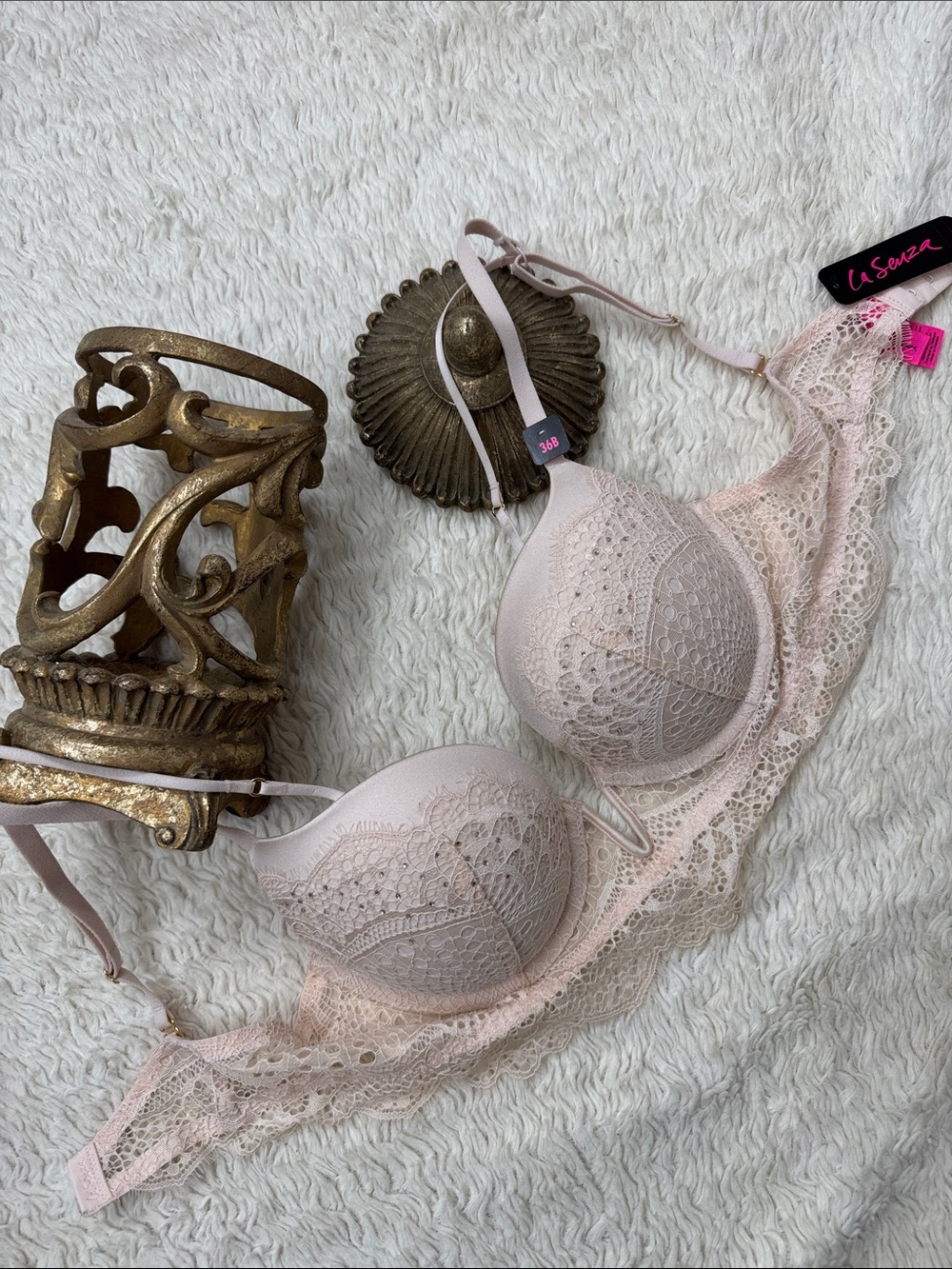 La SENZA Creamy Blush Lace Beyond Sexy Push-Up Bra with Rhinestones
